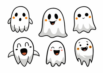 Expressive Cartoon Ghosts' Set of Cartoon Ghosts' Doodle Ghouls Collection' Vibrant Cartoon Ghosts Set' Fun Cartoon Ghosts Doodles, Doodle Ghouls with Emoticons & Fun Faces!