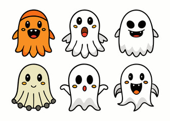 Expressive Cartoon Ghosts' Set of Cartoon Ghosts' Doodle Ghouls Collection' Vibrant Cartoon Ghosts Set' Fun Cartoon Ghosts Doodles, Doodle Ghouls with Emoticons & Fun Faces!