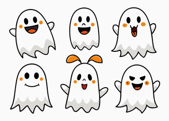 Expressive Cartoon Ghosts' Set of Cartoon Ghosts' Doodle Ghouls Collection' Vibrant Cartoon Ghosts Set' Fun Cartoon Ghosts Doodles, Doodle Ghouls with Emoticons & Fun Faces!