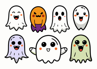 Expressive Cartoon Ghosts' Set of Cartoon Ghosts' Doodle Ghouls Collection' Vibrant Cartoon Ghosts Set' Fun Cartoon Ghosts Doodles, Doodle Ghouls with Emoticons & Fun Faces!