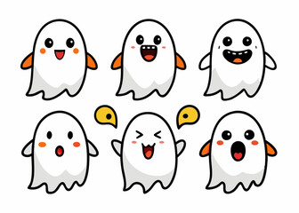 Expressive Cartoon Ghosts' Set of Cartoon Ghosts' Doodle Ghouls Collection' Vibrant Cartoon Ghosts Set' Fun Cartoon Ghosts Doodles, Doodle Ghouls with Emoticons & Fun Faces!