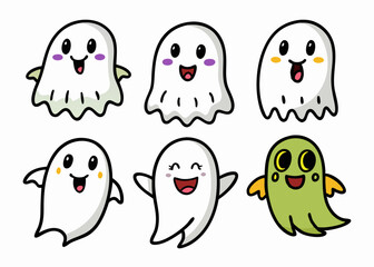 Expressive Cartoon Ghosts' Set of Cartoon Ghosts' Doodle Ghouls Collection' Vibrant Cartoon Ghosts Set' Fun Cartoon Ghosts Doodles, Doodle Ghouls with Emoticons & Fun Faces!