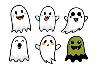 Expressive Cartoon Ghosts' Set of Cartoon Ghosts' Doodle Ghouls Collection' Vibrant Cartoon Ghosts Set' Fun Cartoon Ghosts Doodles, Doodle Ghouls with Emoticons & Fun Faces!