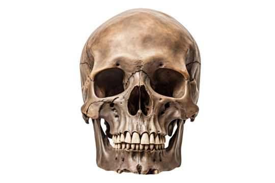 Human skull isolated on a transparent background.