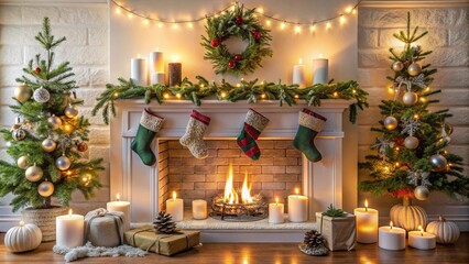 Warmth and Cheer of Festive Decor with Traditional Stocking Hangers and a Cozy Fireplace