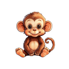 Obraz premium Brown monkey with large eyes and a curled tail, smiling happily. Suitable for animal themed designs, nature illustrations, and children's content. Generative AI