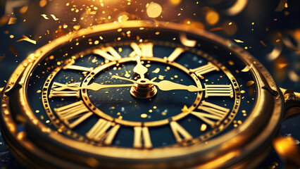 New Year Countdown Clock with Golden Sparkles