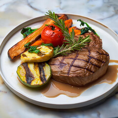 Elegant Grilled Steak with Vegetables and Potatoes