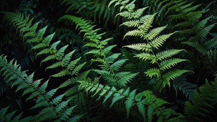 Fototapeta premium Lush green ferns filling the frame, creating a natural texture.