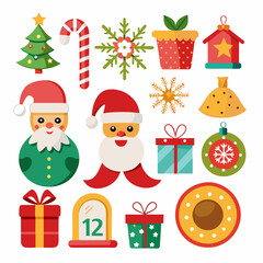 Festive Christmas Scene: Snowman, Santa, Tree, Gifts & Ornaments on White Background