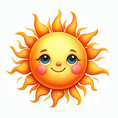 Cute cartoon sun on white background. AI