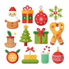Festive Christmas Scene: Snowman, Santa, Tree, Gifts & Ornaments on White Background
