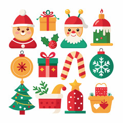 Festive Christmas Scene: Snowman, Santa, Tree, Gifts & Ornaments on White Background