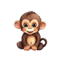Obraz premium Brown monkey with large eyes and a curled tail, smiling happily. Suitable for animal themed designs, nature illustrations, and children's content. Generative AI