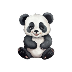 Obraz premium A cute panda with black and white fur is sitting. Ideal for children's books, wildlife posters, or social media. Generative AI