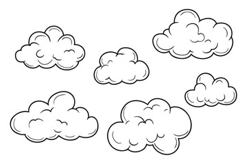 Hand-drawn black and white clouds, perfect for adding a whimsical touch to your designs.