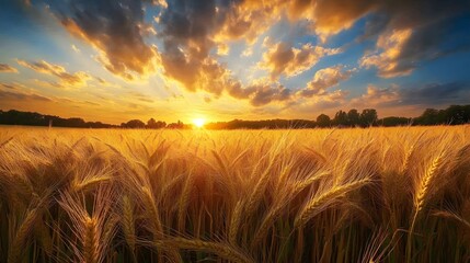 Obraz premium grain field and golden hour sky photo