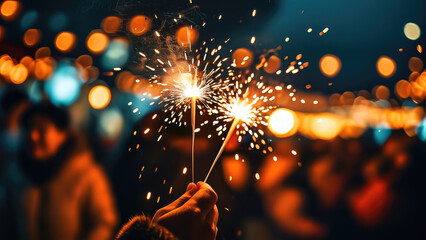 Sparklers Illuminate the Night Sky: A New Year's Eve Celebration