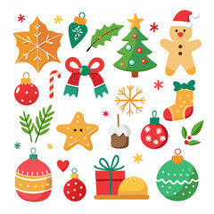 Festive Christmas Scene: Snowman, Santa, Tree, Gifts & Ornaments on White Background