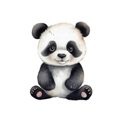Fototapeta premium A cute panda with black and white fur is sitting. Ideal for children's books, wildlife posters, or social media. Generative AI