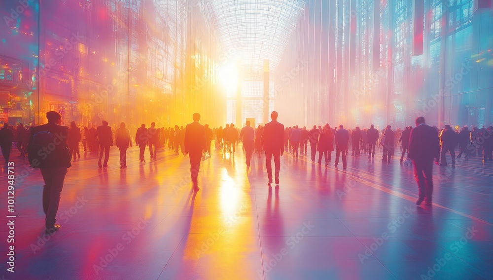 Wall mural Silhouettes of People Walking in a Modern Building