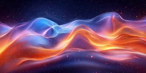 Obraz premium A vibrant abstract landscape with flowing waves of color and light.
