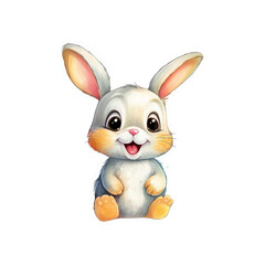 The white rabbit is smiling. Ideal for Easter, animal illustrations, children's books, and greeting cards. Generative AI