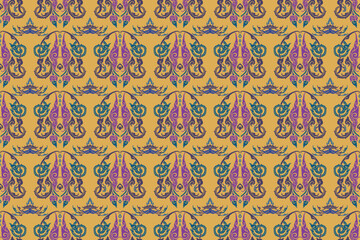 seamless pattern with ornament traditional Thai art in damask style for wallpaper, curtain, cloth, tiles, fabric and blanket design isolated archive EPS files vector illustration.




