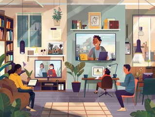 Fototapeta premium Family Gathering in a Cozy Modern Living Space