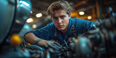 Obraz premium Mechanic working on an engine