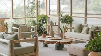 Obraz premium Modern and nature-friendly living room interior,