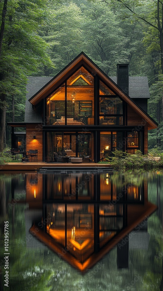 Poster A large house with a large pool in front of it