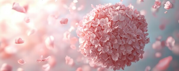 Fototapeta premium A beautiful pink blossom floating amidst a dreamy pastel background, symbolizing love and tranquility in nature.