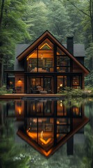 Obraz premium A large house with a large pool in front of it