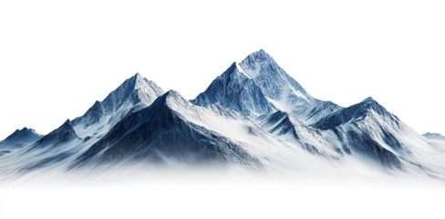 Snow-covered mountain peaks, isolated on transparent cutout background