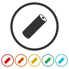 AAA Battery. Flat Icon. Set icons in color circle buttons