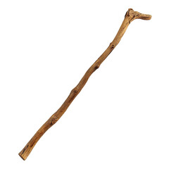 Obraz premium Rustic wooden walking stick, isolated on transparent cutout