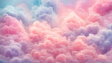 Fototapeta premium A dreamy sky filled with soft, colorful clouds in pastel shades.