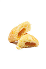 A golden-yellow pastry filled with sweet yellow pineapple jam, offering a deliciously sweet taste. Photographed on a white background.