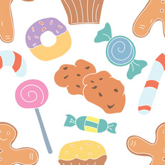 Seamless christmas pattern. New year background. Colored illustration with christmas icons