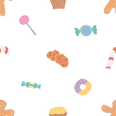 Seamless christmas pattern. New year background. Colored illustration with christmas icons