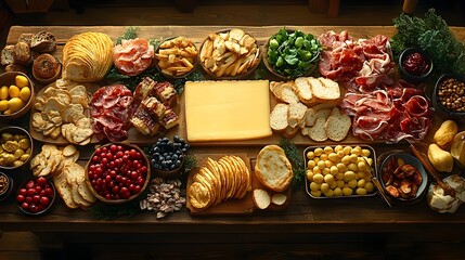 A wide shot of a family holiday meal, with trays of food being passed across a large table decorated with seasonal elements