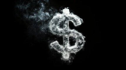 An artistic image featuring smoke that forms a dollar sign, set against a black background. Ideal for projects centered around finance, wealth, and business themes, offering a creative and symbolic