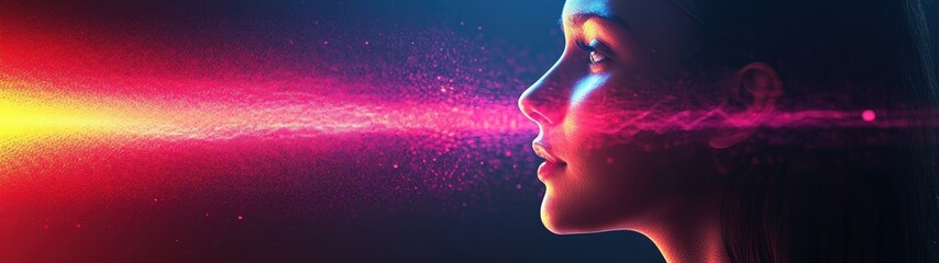Obraz premium A futuristic concept showcasing light and emotion, blending elements of technology and human expression in vivid detail.