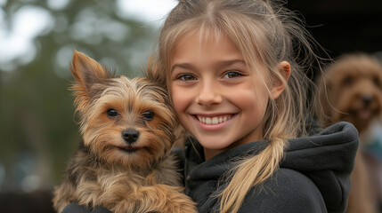 Playful pet adoption event, with families interacting with adorable animals, highlighting the joy of companionship and community involvement