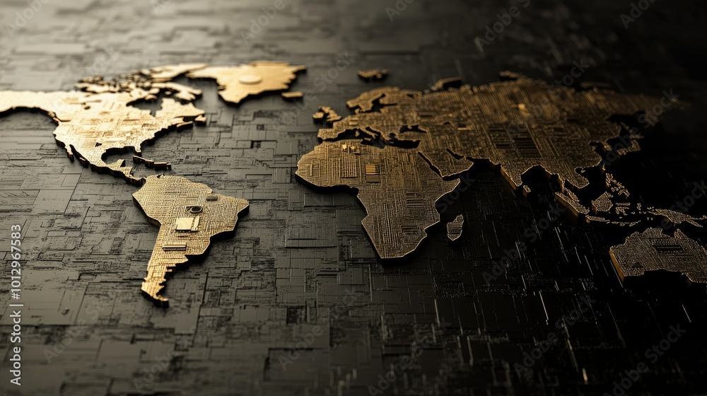 Poster 3d rendering of a world map with digital protection shields. open space for copy in the background.