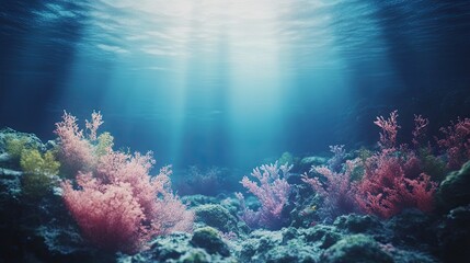 Fototapeta premium A beautiful underwater shot of a coral reef with space above for text or copy.