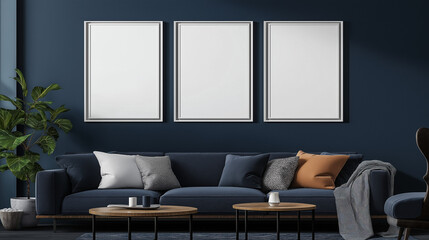 Abstract background,  Modern living room with white poster frames, texture, design, canvas.  AI generation.