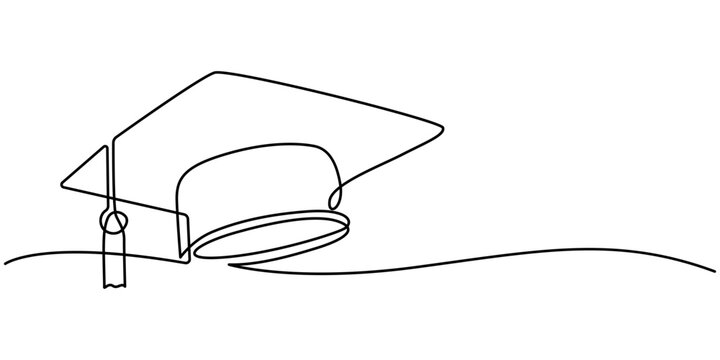 recommend clip art: Continuous cap one line art drawing of graduation hat concept outline vector, Continuous one line drawing of graduation cap isolated on white background vector illustration, One continuous line draw
