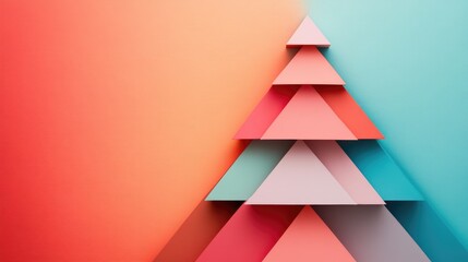 Obraz premium Geometric Pastel Christmas Tree on Colorful Background for Modern Holiday Design